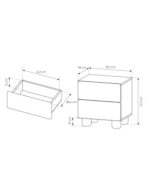 COMO stolik nocny 2 szuflady jasne drewno – nowoczesna minimalistyczna szafka nocna MDF, push-to-open, drewniane nogi, pełen wys