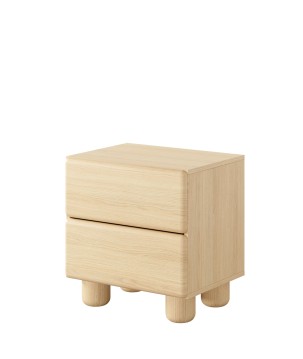 COMO stolik nocny 2 szuflady jasne drewno – nowoczesna minimalistyczna szafka nocna MDF, push-to-open, drewniane nogi, pełen wys