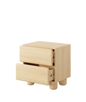 COMO stolik nocny 2 szuflady jasne drewno – nowoczesna minimalistyczna szafka nocna MDF, push-to-open, drewniane nogi, pełen wys