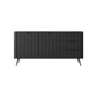 Czarna Komoda LETNA 3 szuflady + drzwi – komoda z ryflowanymi frontami do salonu i sypialni na wysokich nóżkach