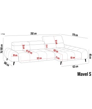 Narożnik MAVEL S z funkcją relax zagłówka i podłokietnika, z elektrycznie regulowaną głębokością siedziska APHRODITE 07 WERSAL