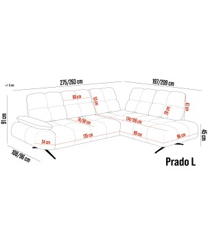 Nowoczesny Narożnik PRADO L lewostronny regulowane siedzisko i podłokietnik CURIO 02 WERSAL
