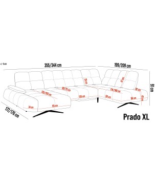 Nowoczesny Narożnik PRADO XL lewostronny regulowane siedzisko i podłokietnik CURIO 48 WERSAL