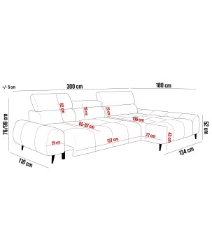 Narożnik SANTO S lewostronny z elektrycznym wysuwem siedziska, z funkcją RELAX oraz regulowanymi zagłówkami CURIO 99 WERSAL
