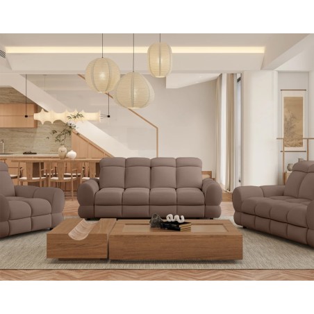 Nowoczesna sofa TOLLO 3 osobowa z elektryczną regulacją głębokości siedziska oraz z regulacją zagłówka x2 tkanina SALVADOR 03 WE