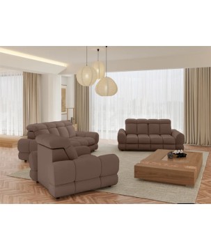 Nowoczesna sofa TOLLO 3 osobowa z elektryczną regulacją głębokości siedziska oraz z regulacją zagłówka x2 tkanina SALVADOR 03 WE