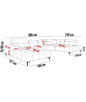 Narożnik PLAZA XL Lewostronny z elektryczną regulacją siedziska Tkanina CLOUD 03 WERSAL