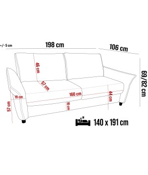 Sofa, Kanapa CANTO 140 z funkcją spania wolnostojąca WERSAL