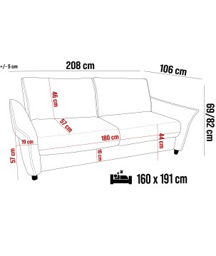 Sofa, Kanapa CANTO 160 z funkcją spania wolnostojąca WERSAL